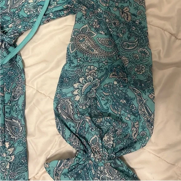 ❤️ Aura Turquoise Paisley Floral Modest Beautiful Long Sleeve Dress Blue Green - Picture 7 of 8